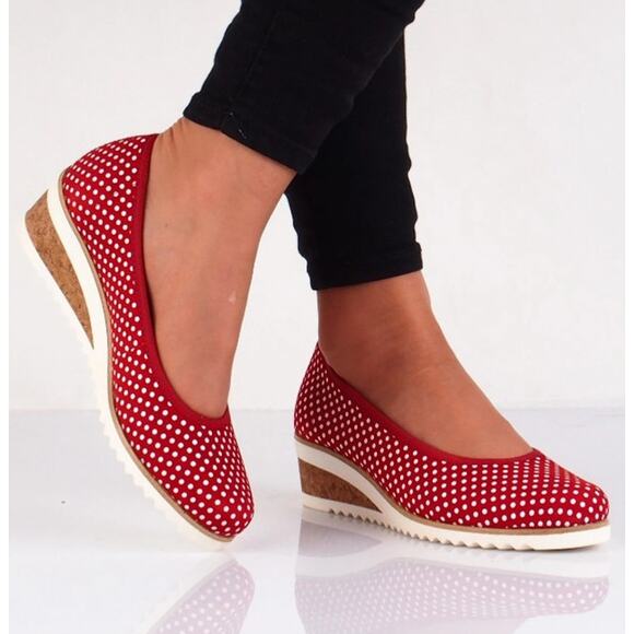 REMONTE Red Polka Dot Wedge Heels Womens US 6-6.5 Retro 50s Pin Up Rockabilly - Picture 1 of 11